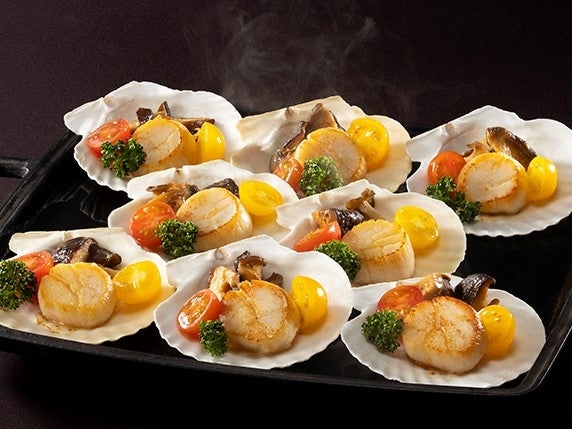 帆立貝と茸の殻焼き風