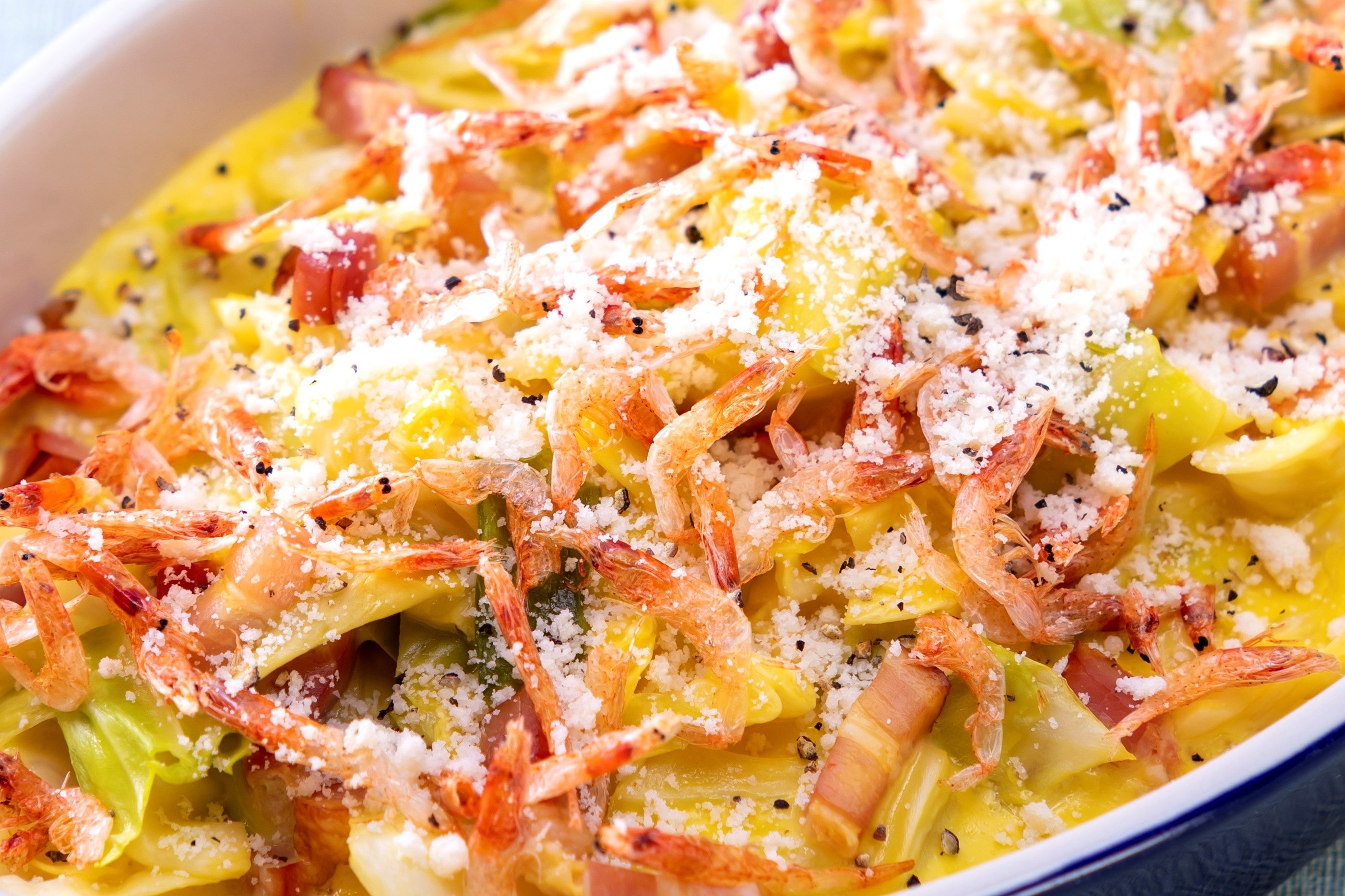 春キャベツと桜えびのカルボナーラ