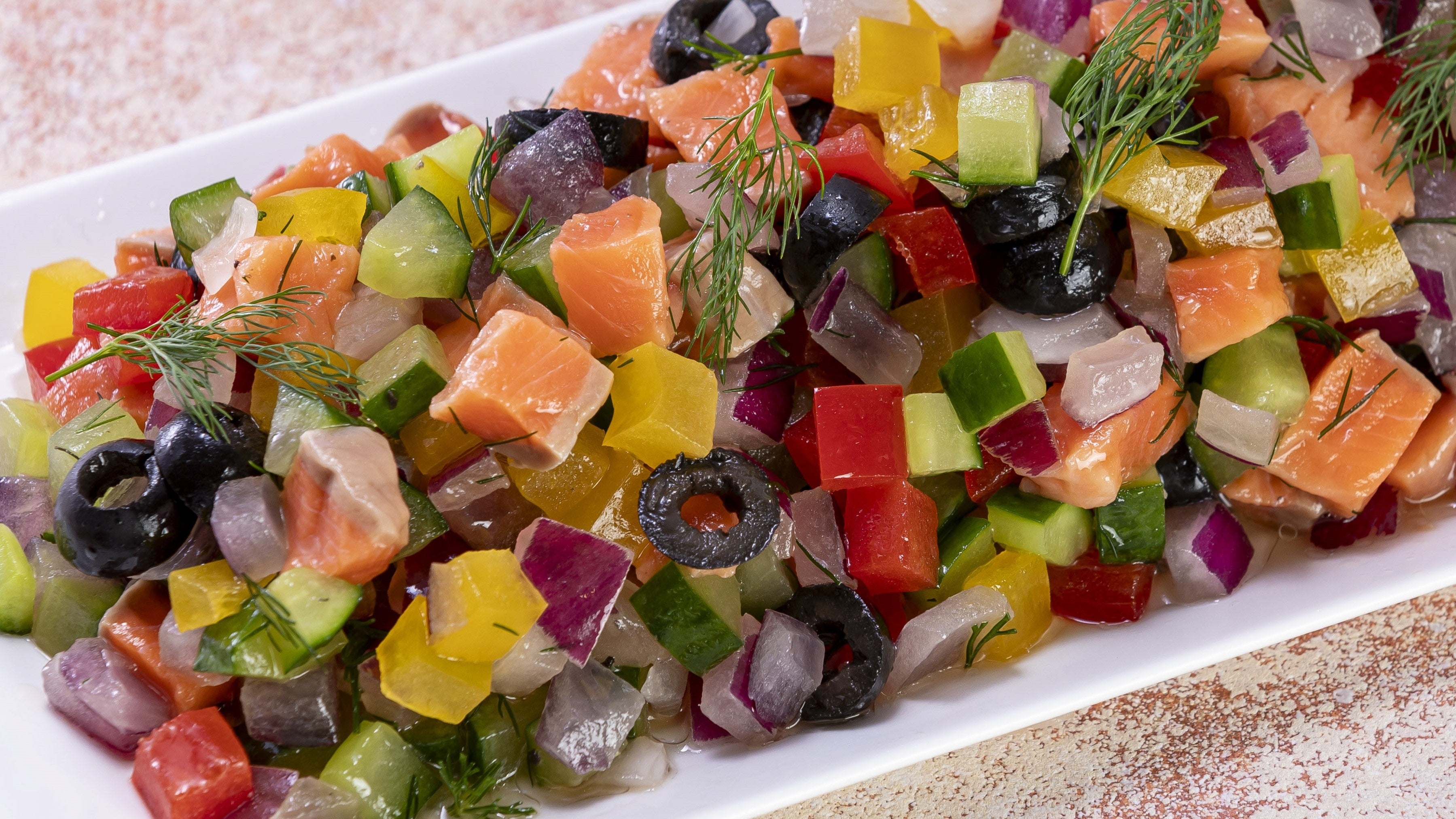 彩野菜とサーモンのサルピコン