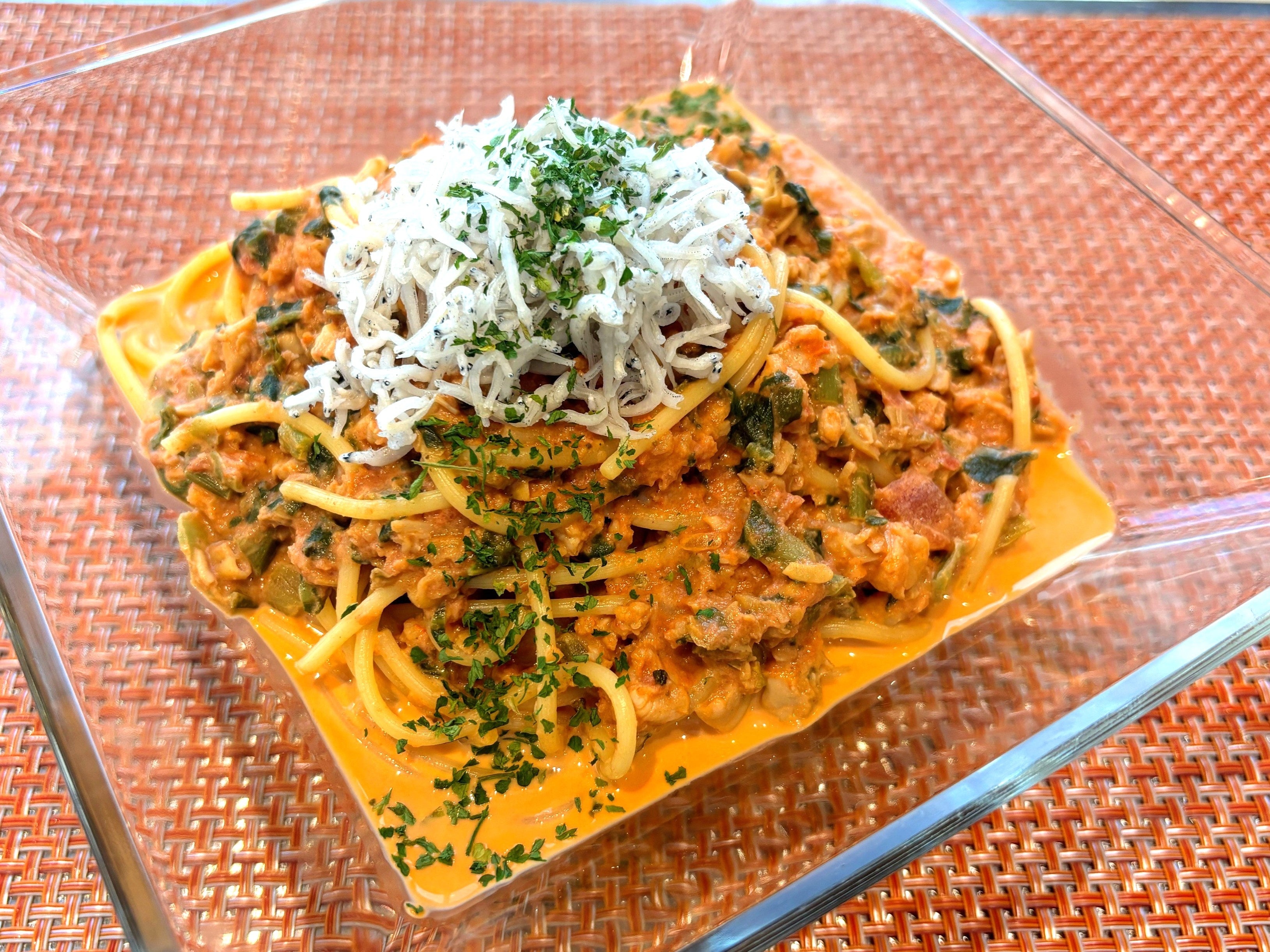 魚介と広島菜の冷製ラグーパスタ