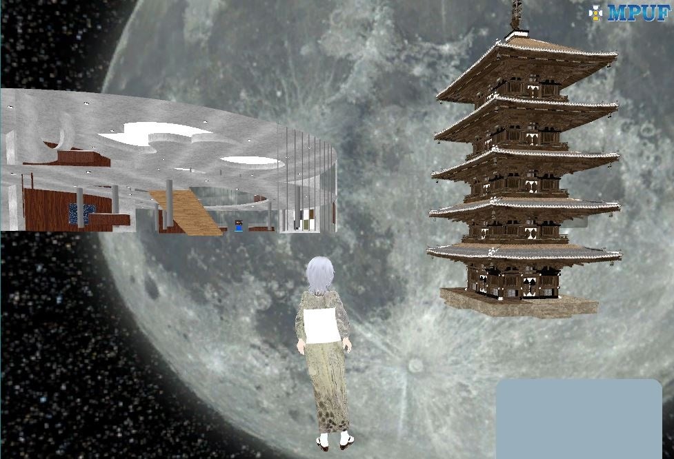 京友禅アート　宇宙空間に浮かぶ五重塔とモダンなギャラリー