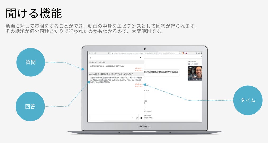 「喋ラボEditor」に新機能追加!動画アーカイブに対して質問できる「喋ラボAnswer」が登場!OpenAI社のGPTを活用し、高い生産性向上が期待される! 「喋ラボEditor」に新機能追加!動画アーカイブに対して質問できる「喋ラボAnswer」が登場!OpenAI社のGPTを活用し、高い生産性向上が期待される!