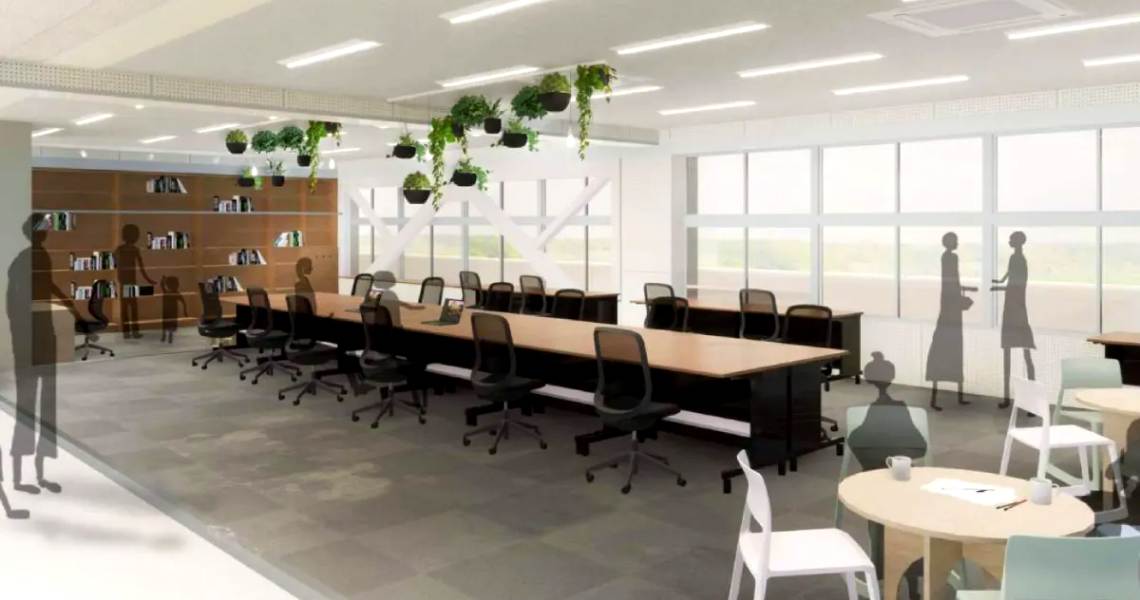 3種類の用途に合わせたスペース：集中スペース、オンラインミーティングスペース(個別ブース)、コミュニケーションスペース