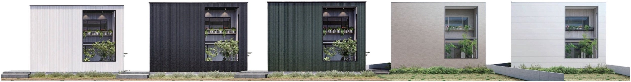 左からホワイト、ガンメタ、グリーン、ソフトグレーストーン、ホワイトサンド