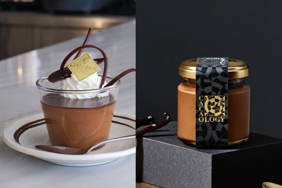 左 )イートイン限定 窯出しカカオクリュ 右)テイクアウト通販限定 瓶入りカカオクリュ