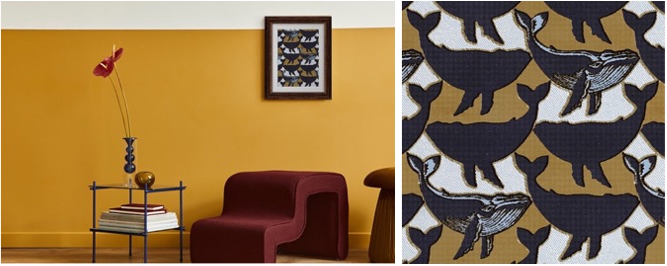 ベースカラー手塗り白／アートプリント（フレーム付）／サイズL／フレームカラーブラウン／グラフィック「Big&Little」