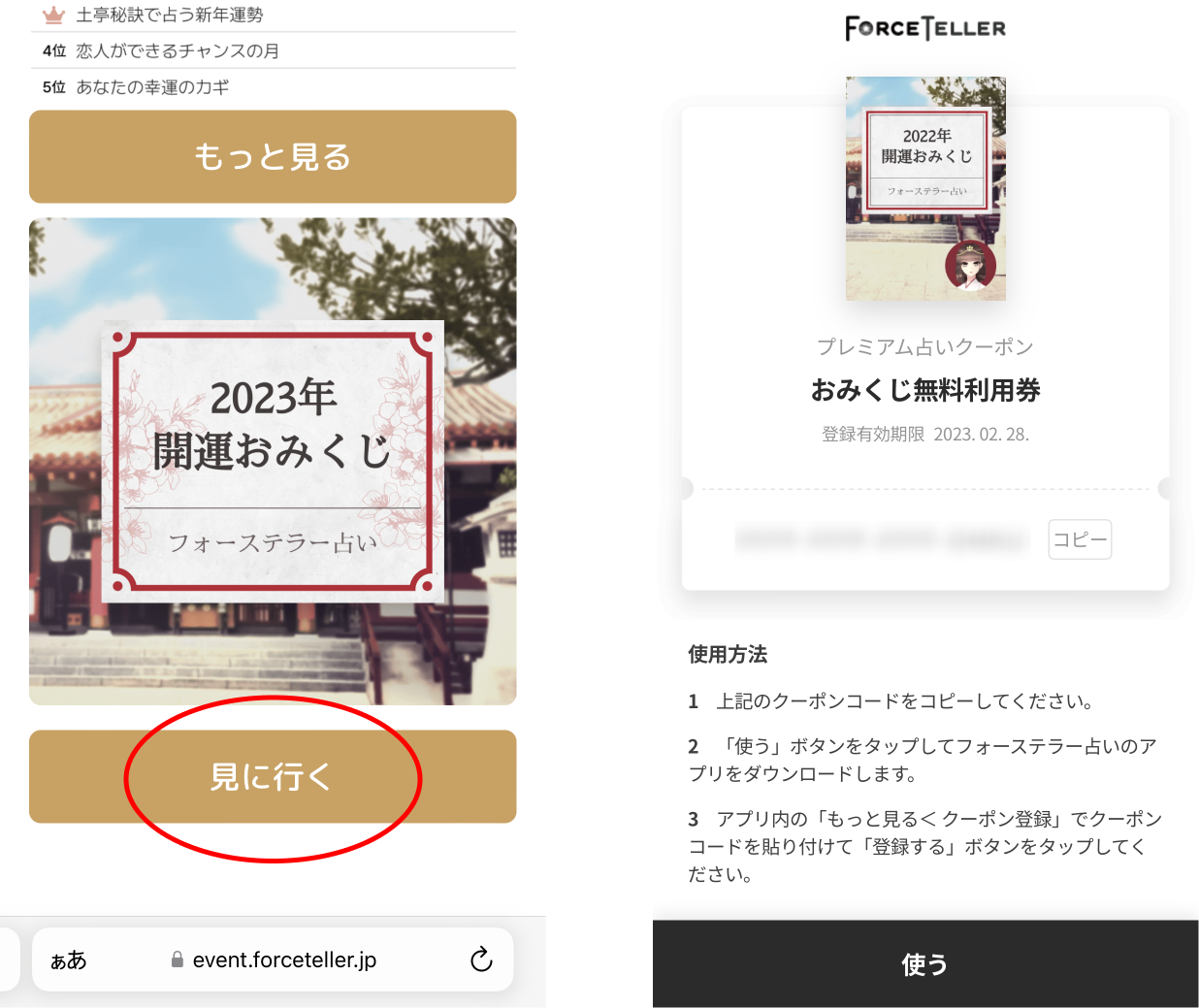 クーポンコードは結果ページにてご確認ください