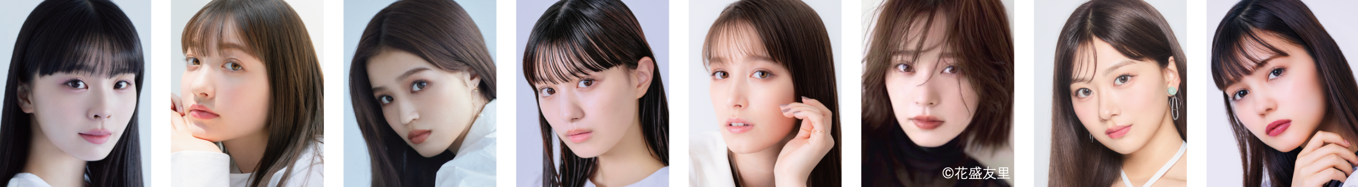 写真、左から：川口ゆりな、雑賀サクラ、せいら、鶴嶋乃愛、トラウデン直美、那須ほほみ、みとゆな、村上愛花