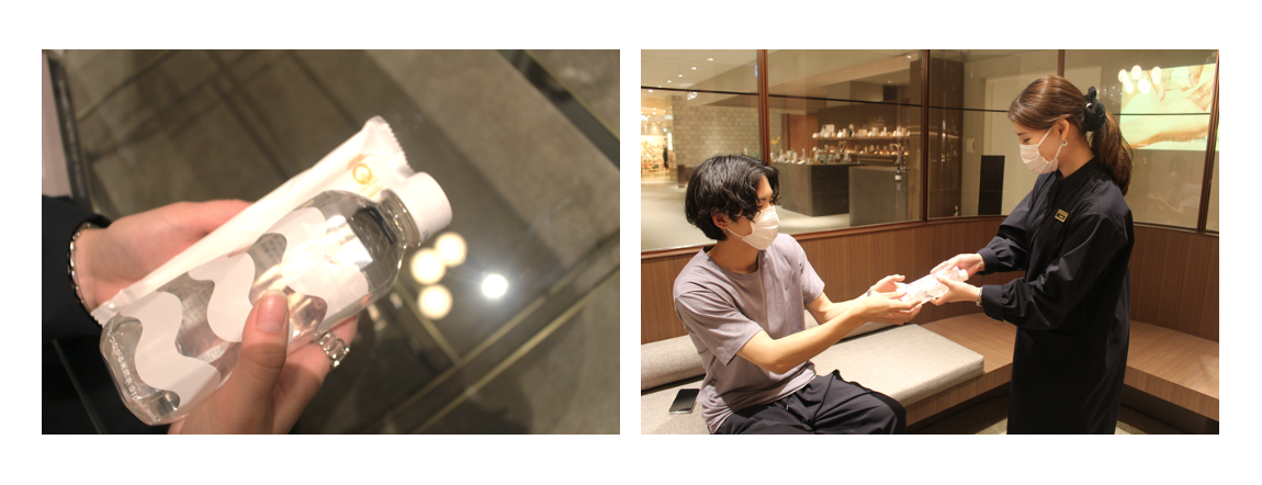 E SALONで提供しているお水とおしぼり　