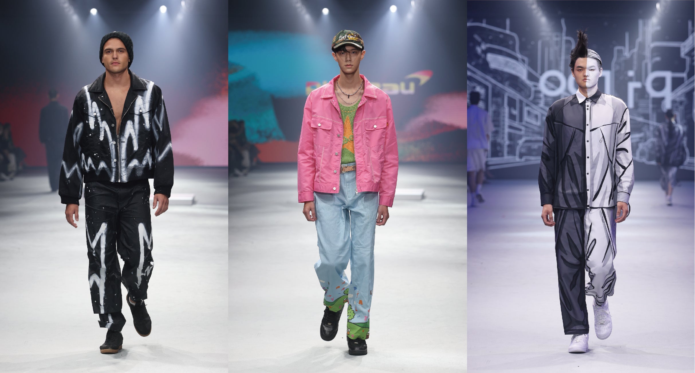 参加したブランドは左からPLATEAU STUDIO、PLATEAU STUDIO、oqLiq。画像提供： 台北ファッションウィーク）