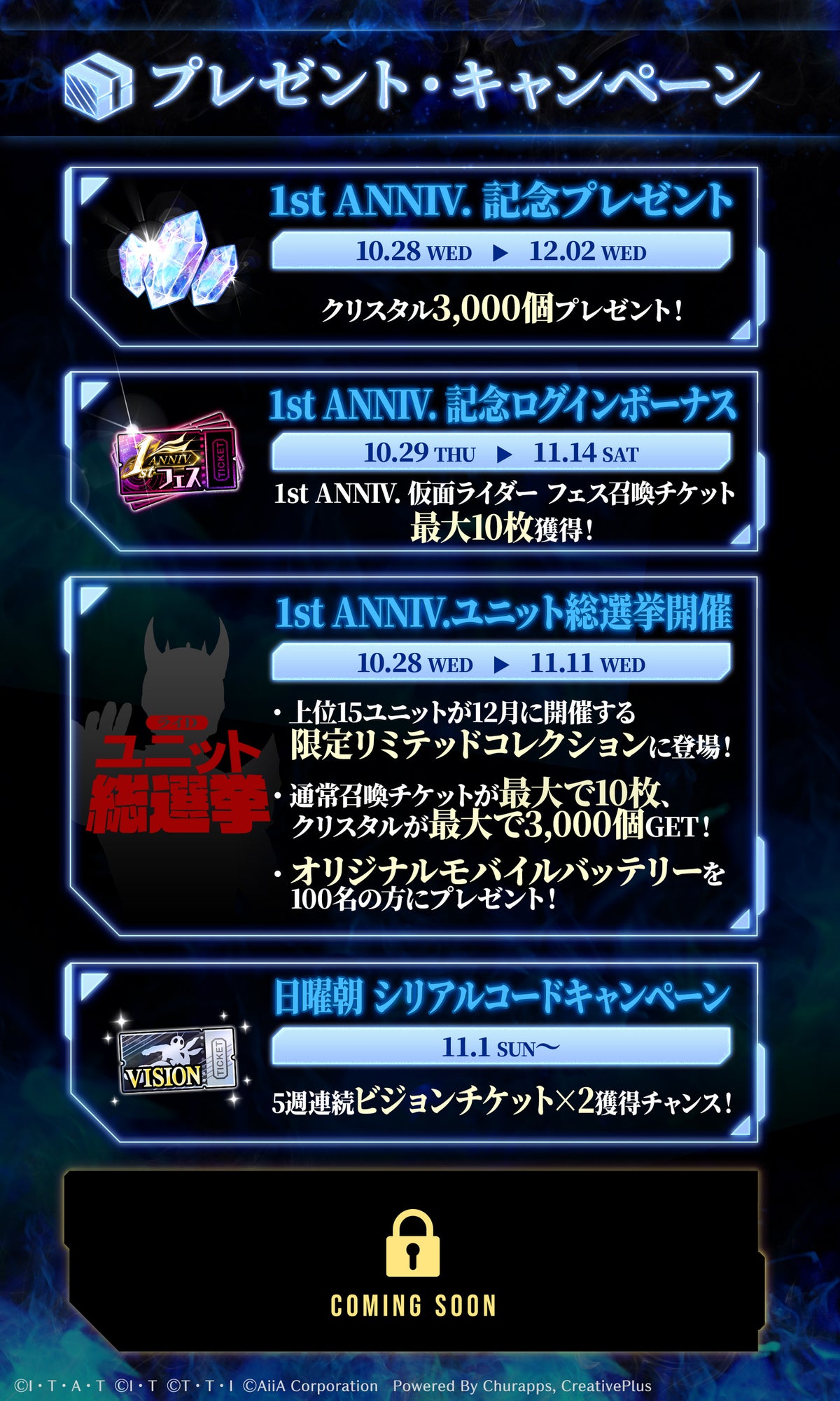 『仮面ライダー DEFENSE WARRIORS』1周年キャンペーン開催!最大550連分の無料召喚と「仮面ライダーギーツⅨ」参戦