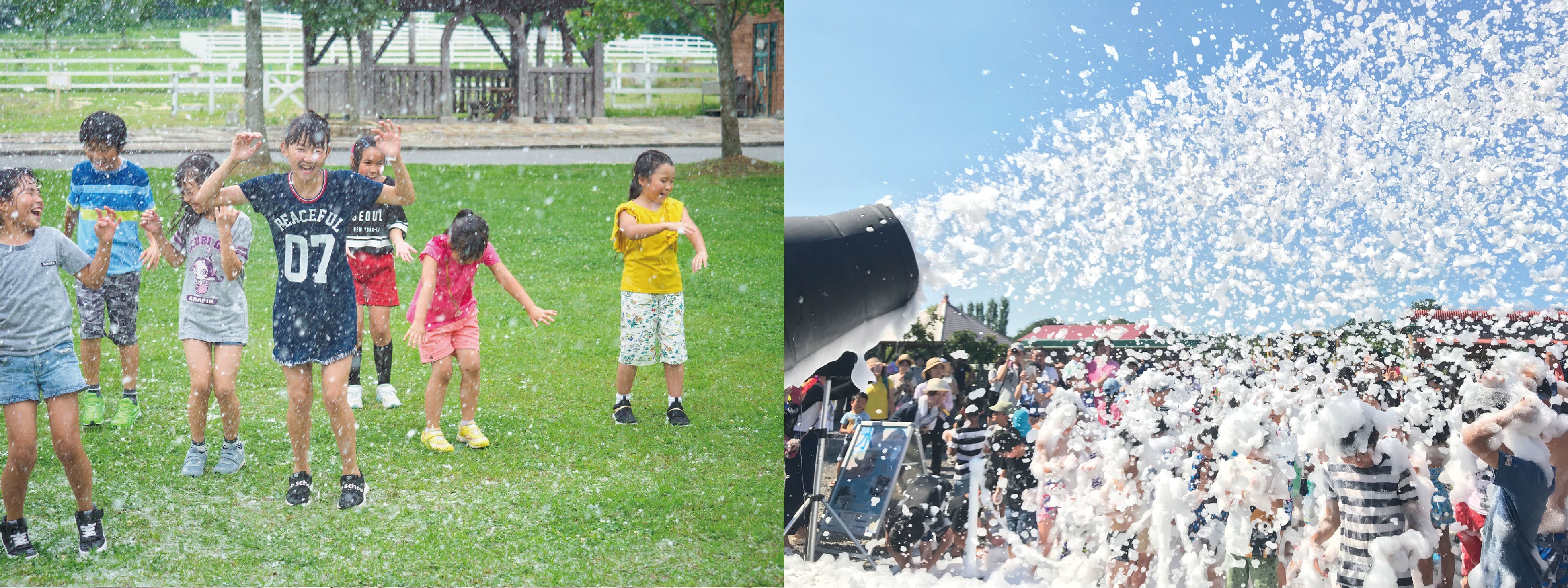 イベントの様子（左：降雪イベント、右：泡イベント）