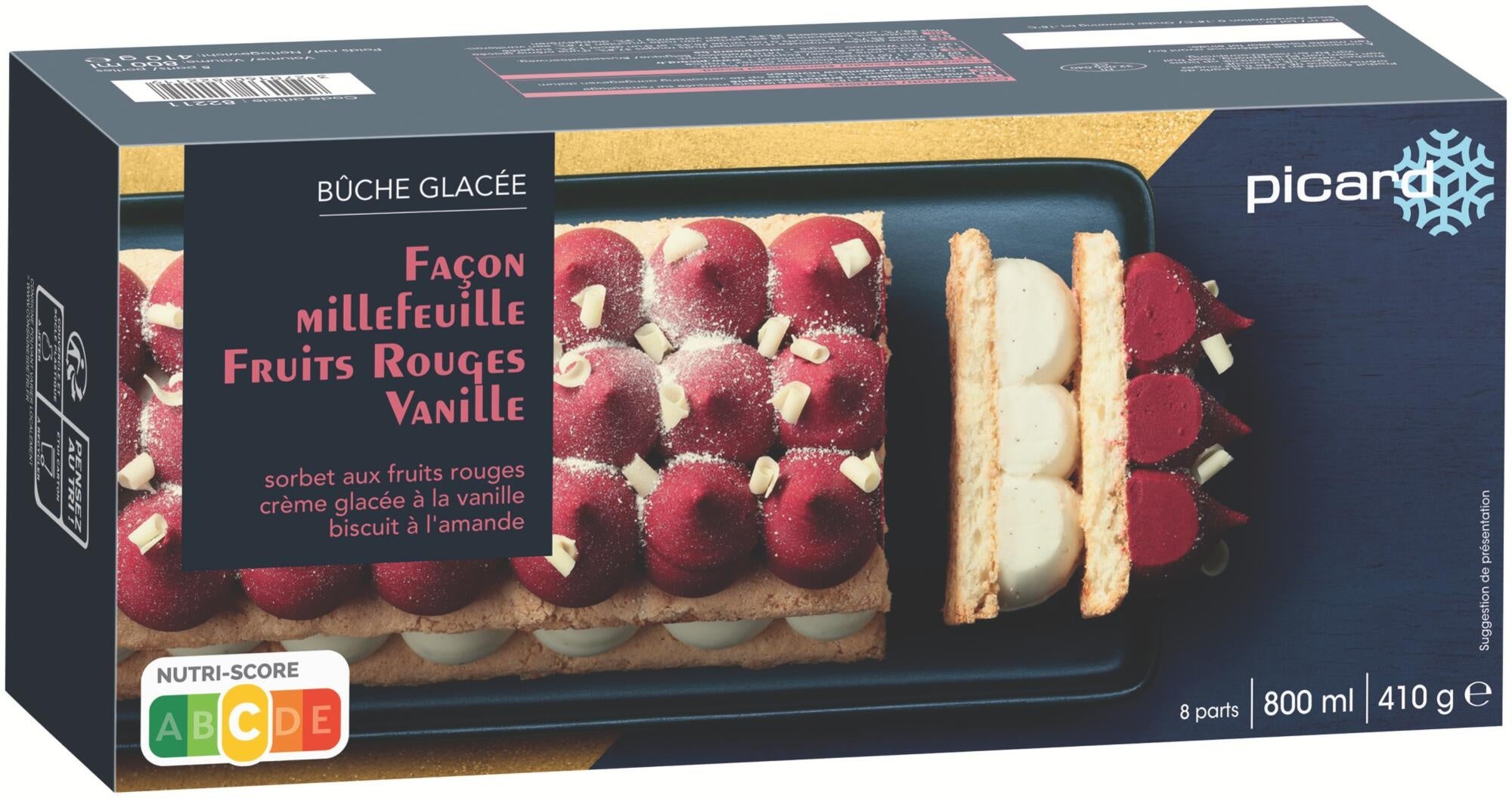 ミルフィーユ風赤いフルーツのソルベとバニラアイス