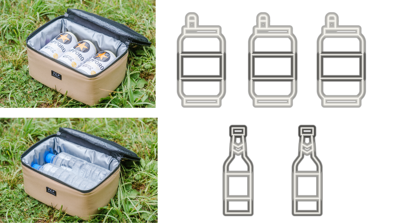 350mL缶×3本、または500mLペットボトル×2本が入る。もちろん、保冷剤もピッタリ入ります！