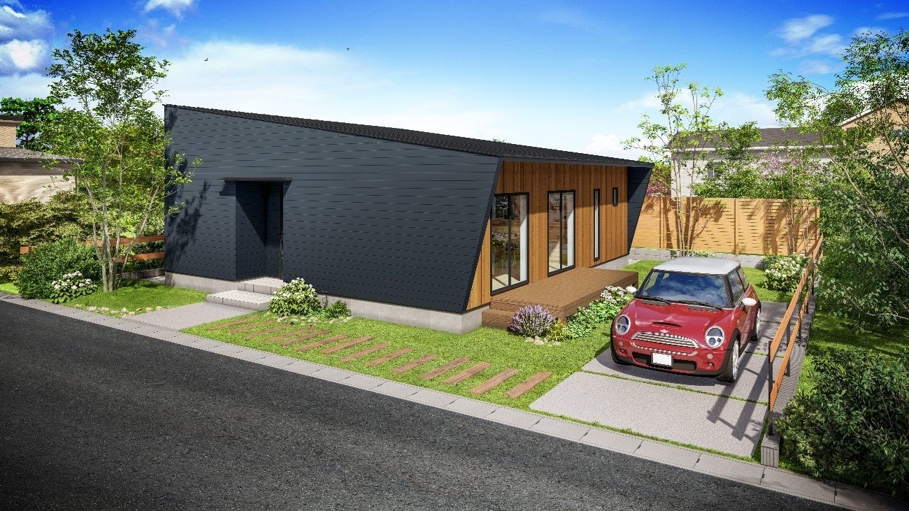 無垢天然木とガルバリウム金属のコントラストの外観デザイン