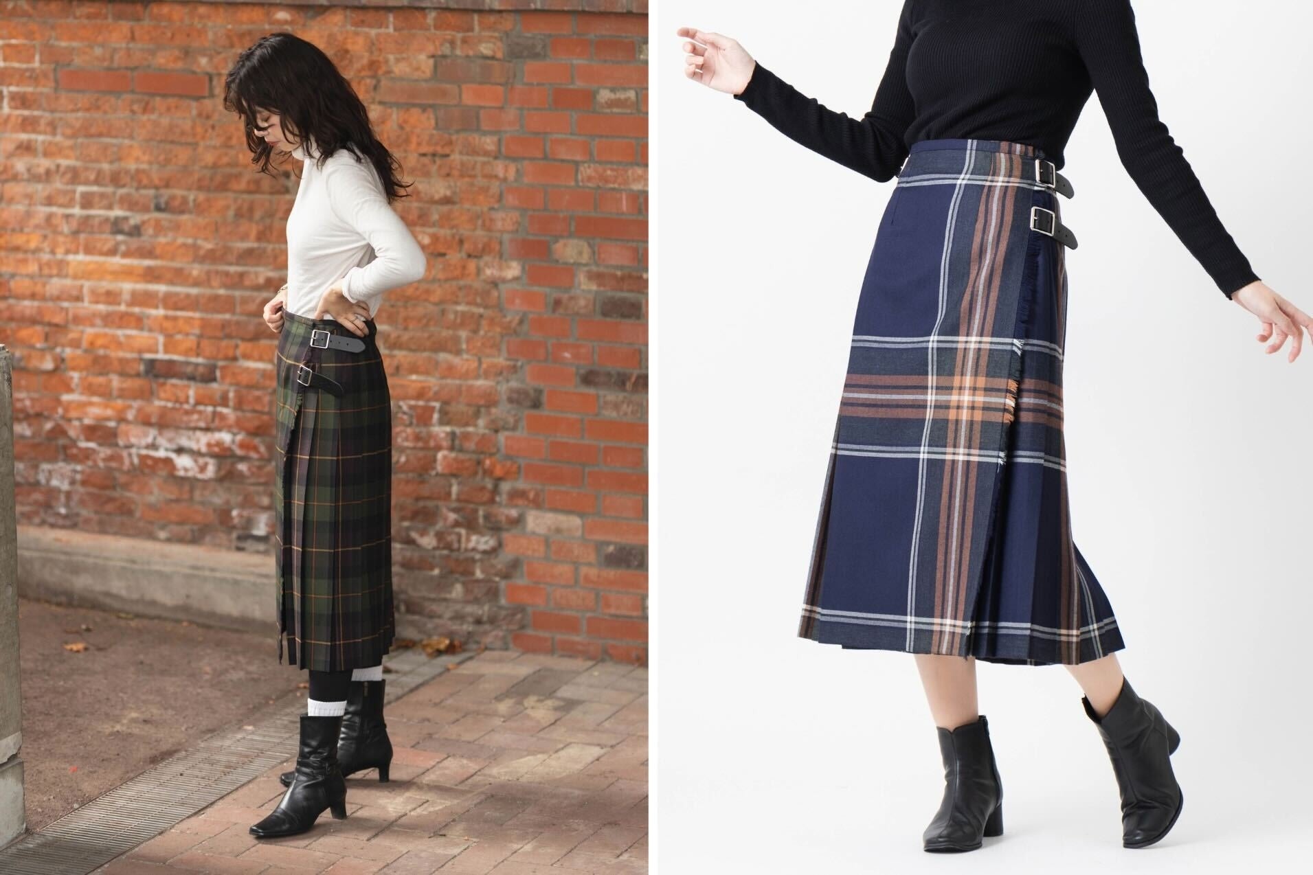 【ダブルベルトキルトスカート】デリーカナン(左)、バロウ(右)