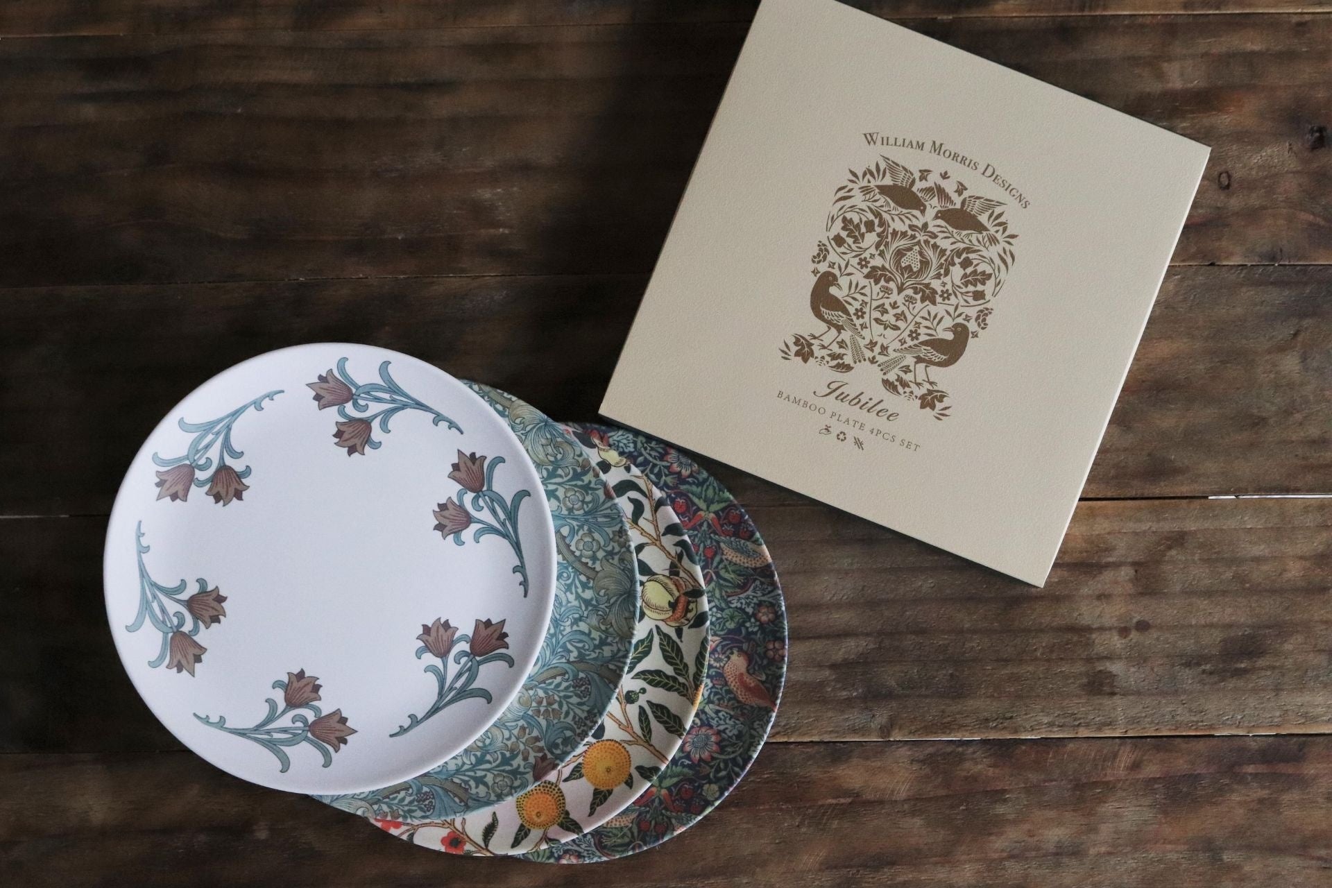 【お皿4枚ギフトセットA】 ウィリアムモリス柄 竹ファイバープレート