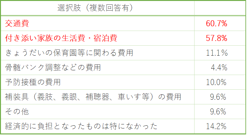 図２：医療費以外に負担の大きかったもの