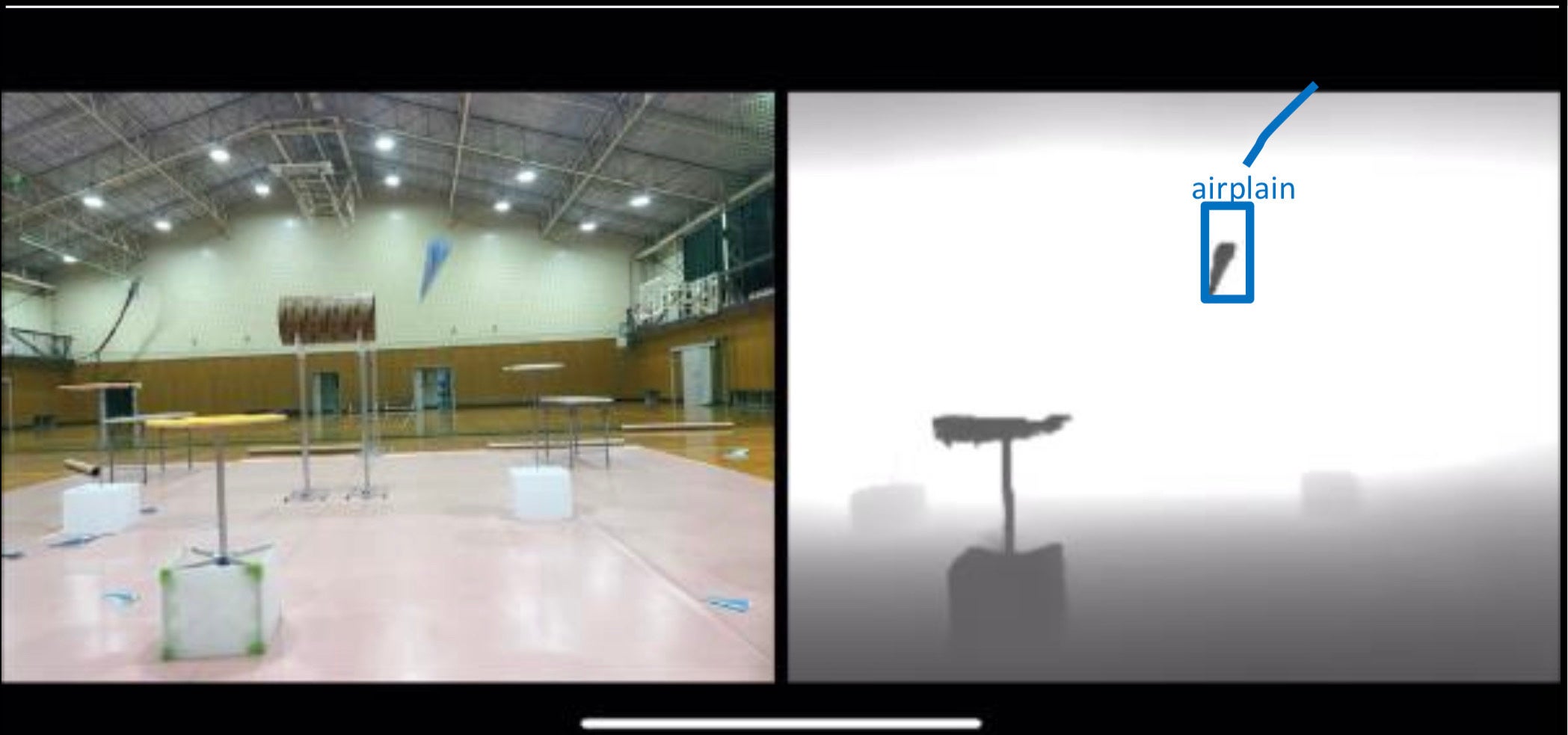 左：撮影画像、右：物体の軌道解析結果