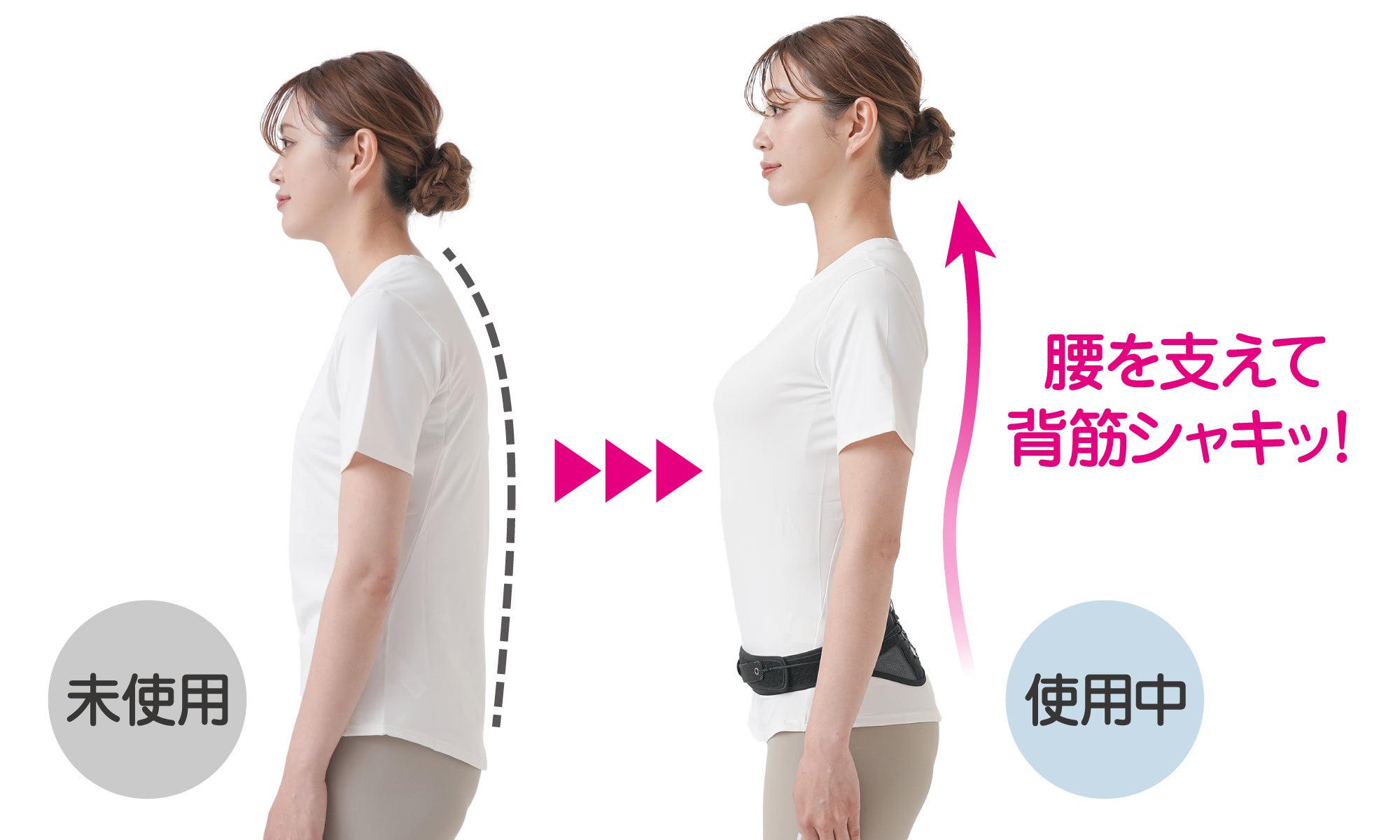 軽い力でスーッと引っ張るだけ！驚きの固定力で腰をサポート！背筋