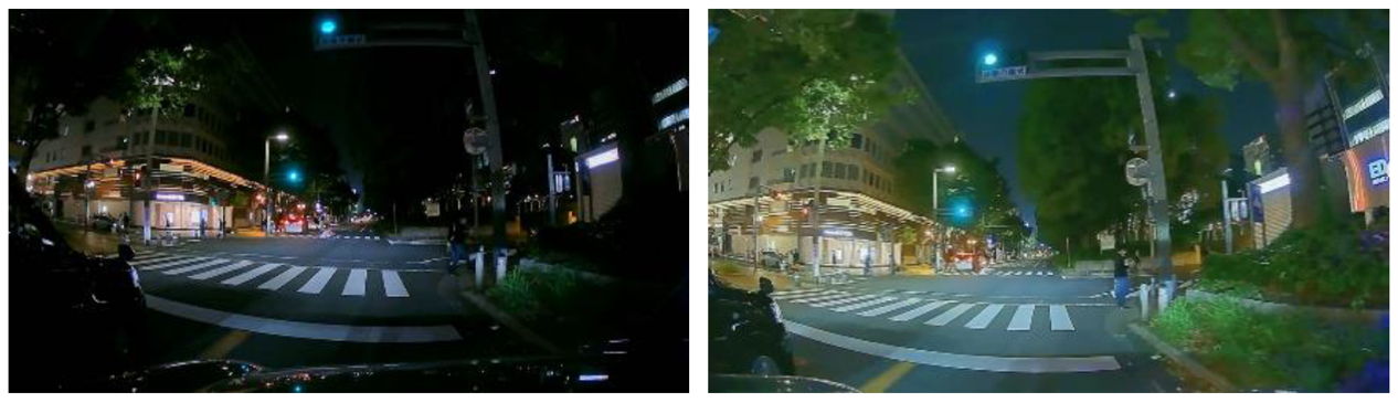 映像処理技術の効果(左：従来品　右：HDR801処理あり)