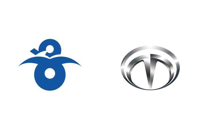 茨城県八千代町の町章（左）とテラチャージのロゴ（右）