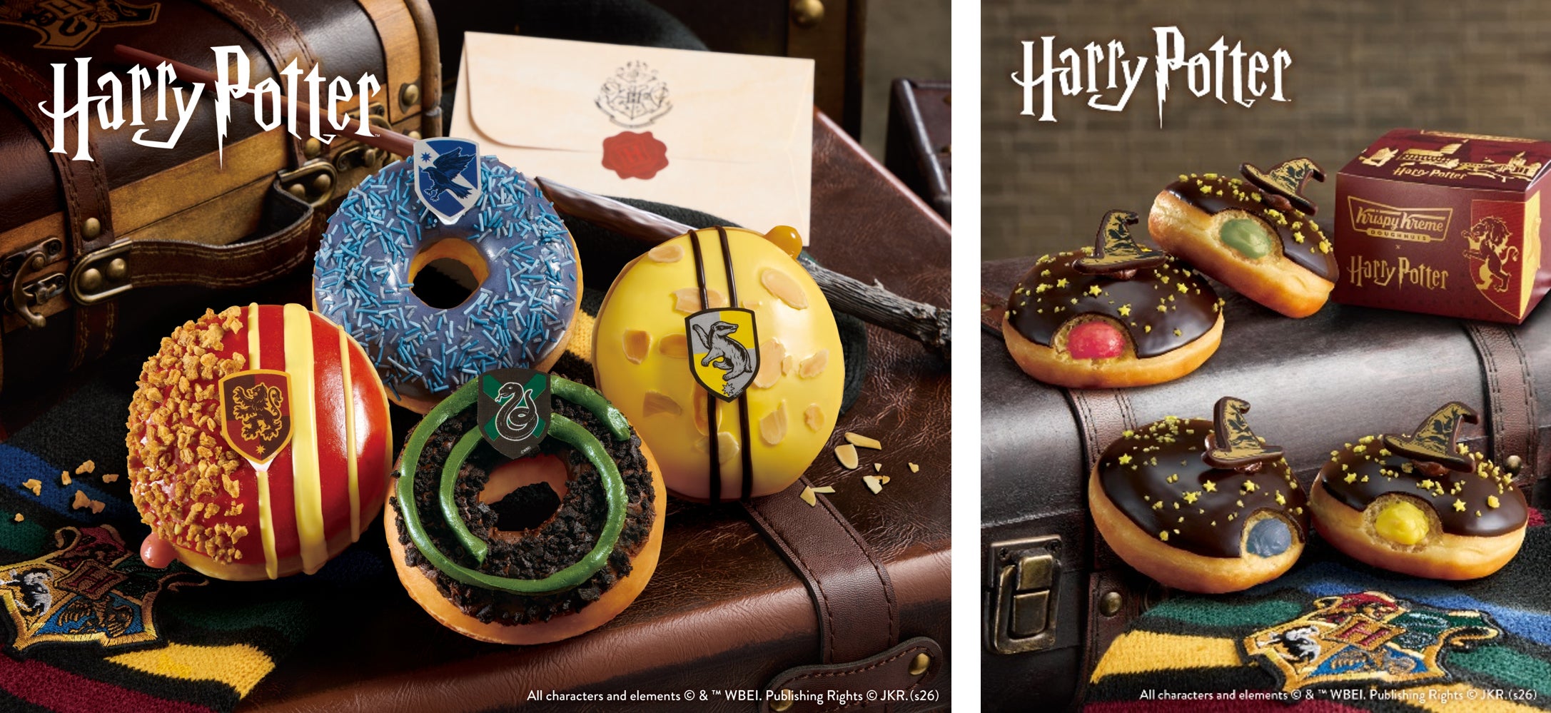 【Harry Potter × クリスピー・クリーム・ドーナツ 日本初コラボ】ホグワーツ魔法魔術学校の4つの寮をイメージした限定ドーナツや食べるまでどの寮かわからない「組分け帽子」ドーナツが登場!