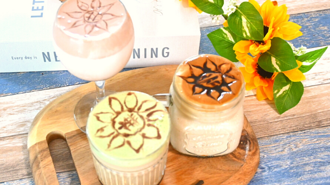 吉場先生の講座「ダルゴナ風ラテアートでヒマワリを描こう」イメージ