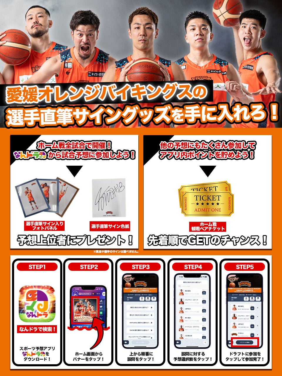 愛媛オレンジバイキングス予想でサイン入りグッズGET! なんドラでホームゲームを盛り上がろう! 愛媛オレンジバイキングス予想でサイン入りグッズGET! なんドラでホームゲームを盛り上がろう!