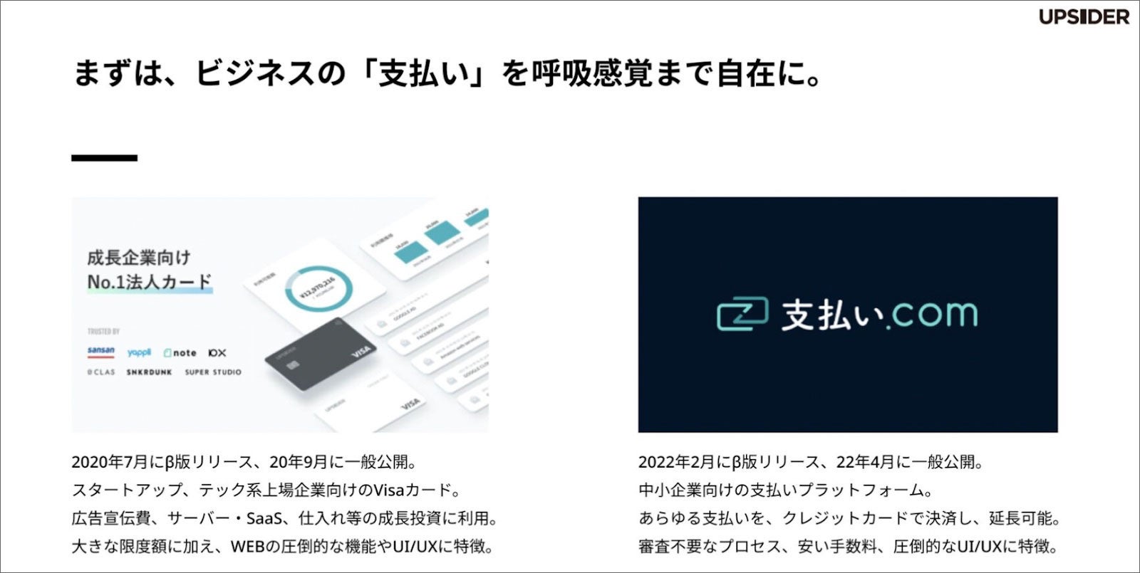 UPSIDERはカードの利用先や金額をWeb上で柔軟に制限することが可能