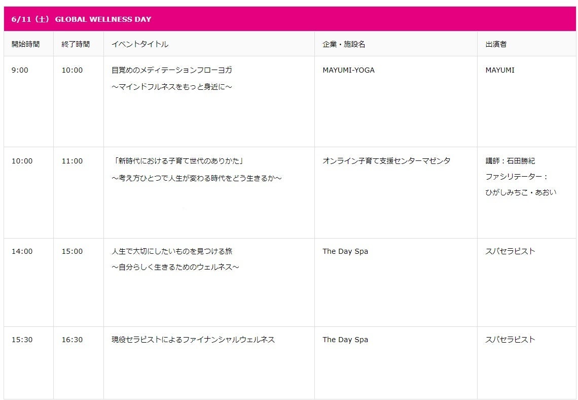 当日のオンラインイベントスケジュール表