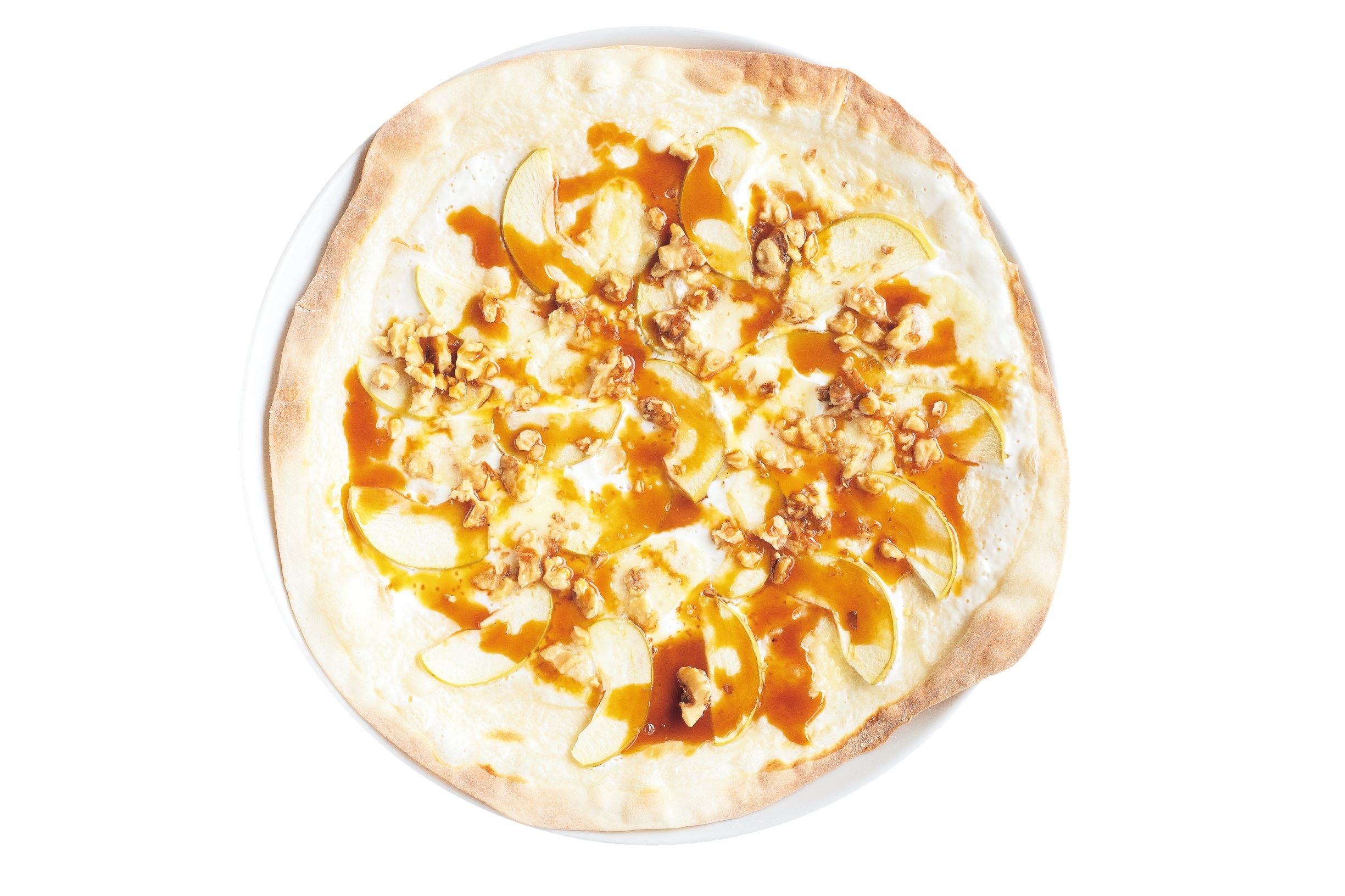 ブラムリーとキャラメルソースのデザートピザ