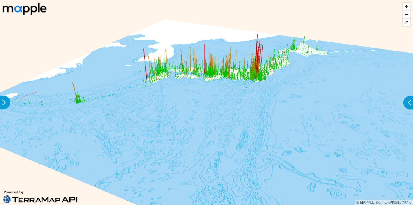 「TerraMap APIを使ってみた」での国勢調査2015その1（市区町村）人口総数15の表示例