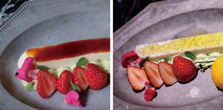 左）自家製焦がしキャラメルソース 　右）シチリア産オリーブオイル&淡路島産の粗塩