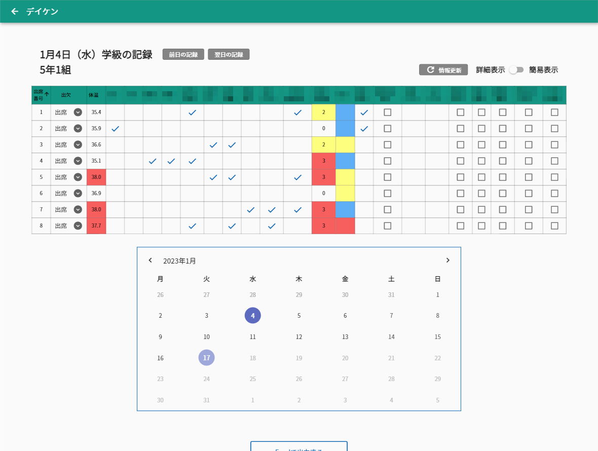 「デイケン」の先生用画面（イメージ）