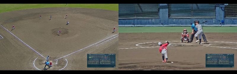 ホーム側カメラからの映像(左)、センター側カメラからの映像(右)