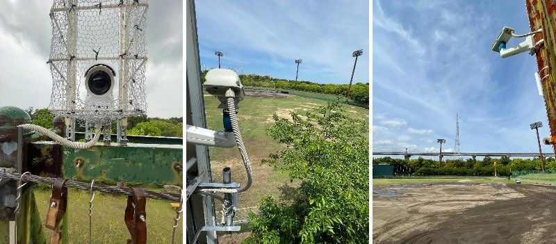 左から、ホーム側カメラ、センター側カメラ、スコアボード専用カメラ