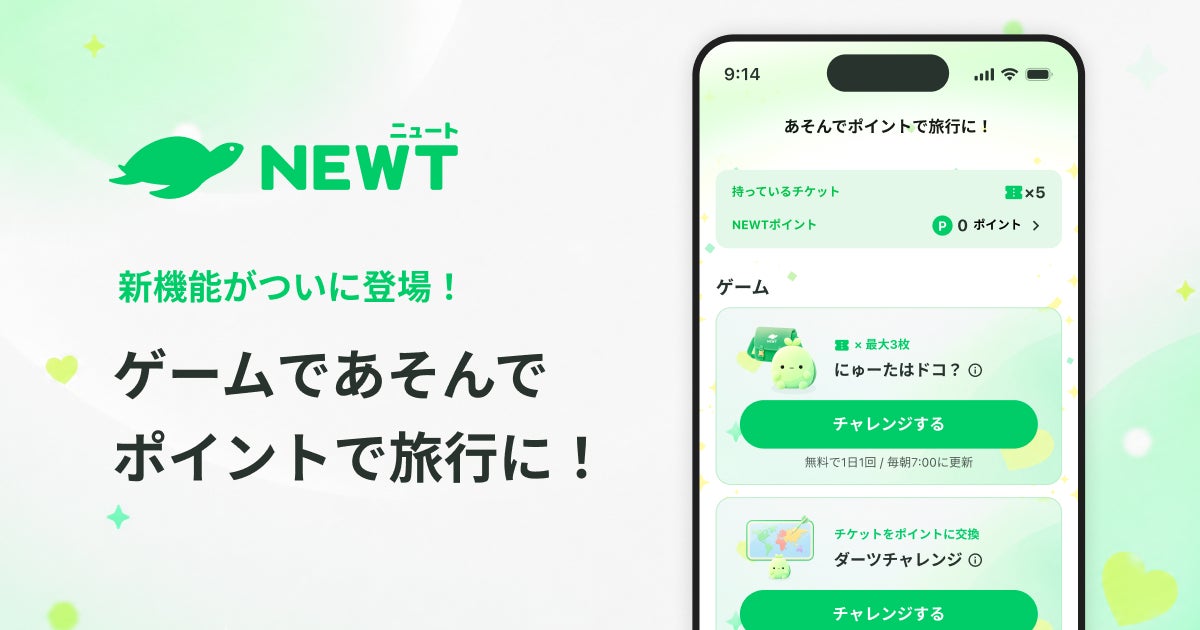 旅行アプリNEWT、ゲームで旅行ポイントGET!お得に旅する新機能登場 旅行アプリNEWT、ゲームで旅行ポイントGET!お得に旅する新機能登場