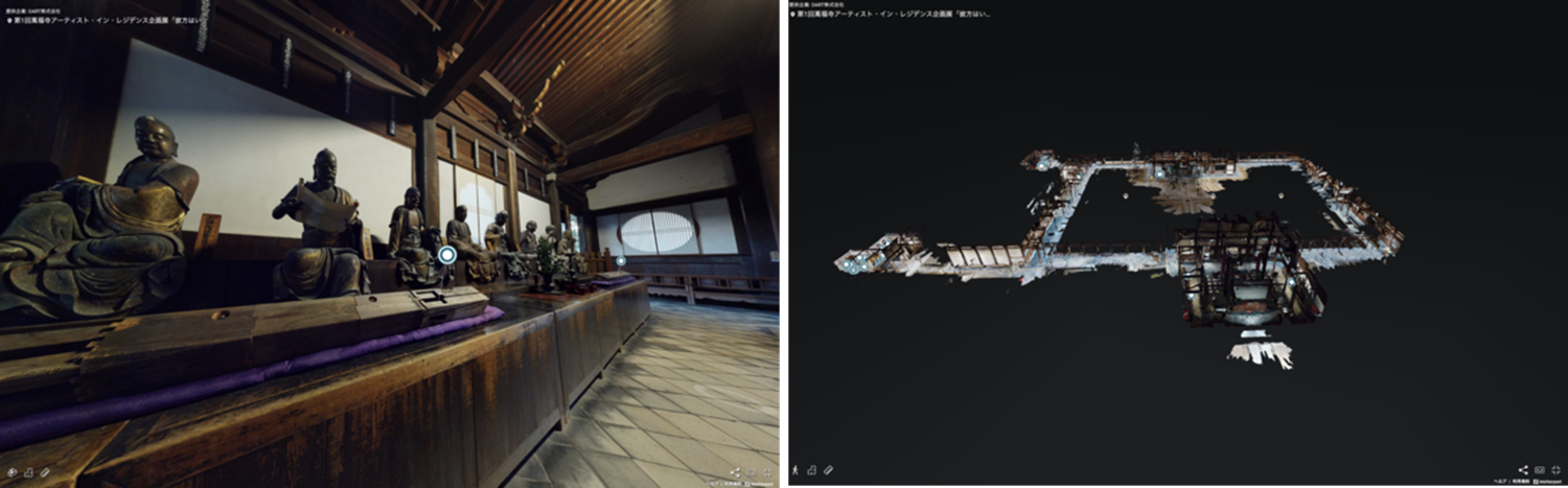 羅大雄寶殿内の十八羅漢像とともに展示されたREMAのインスタレーション作品 「世界と世界でないモノ。オンナとオンナでないモノ。」