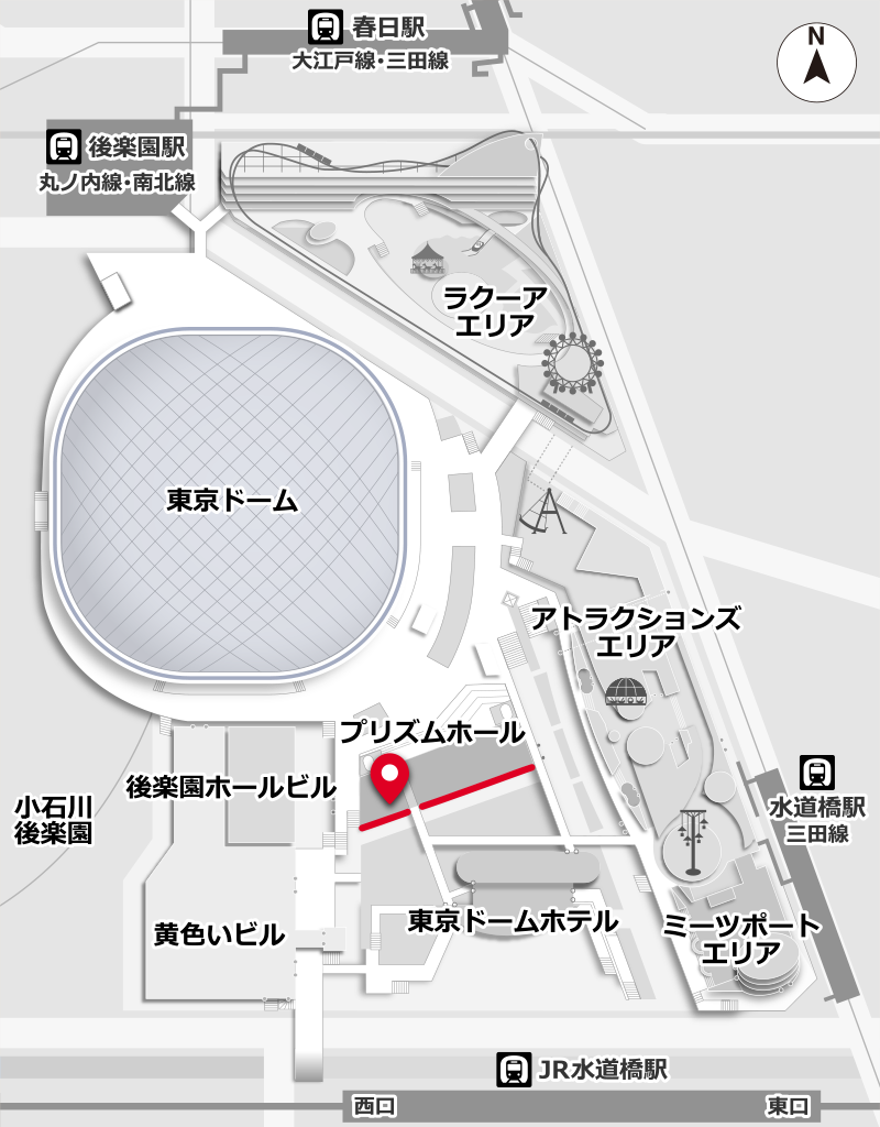 プリズムホール南面のガラスウォールMAP