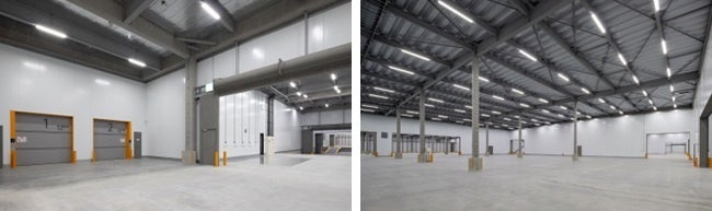 2-3階はメゾネットタイプ（左）2階倉庫内の荷物用エレベーター（右）3階倉庫