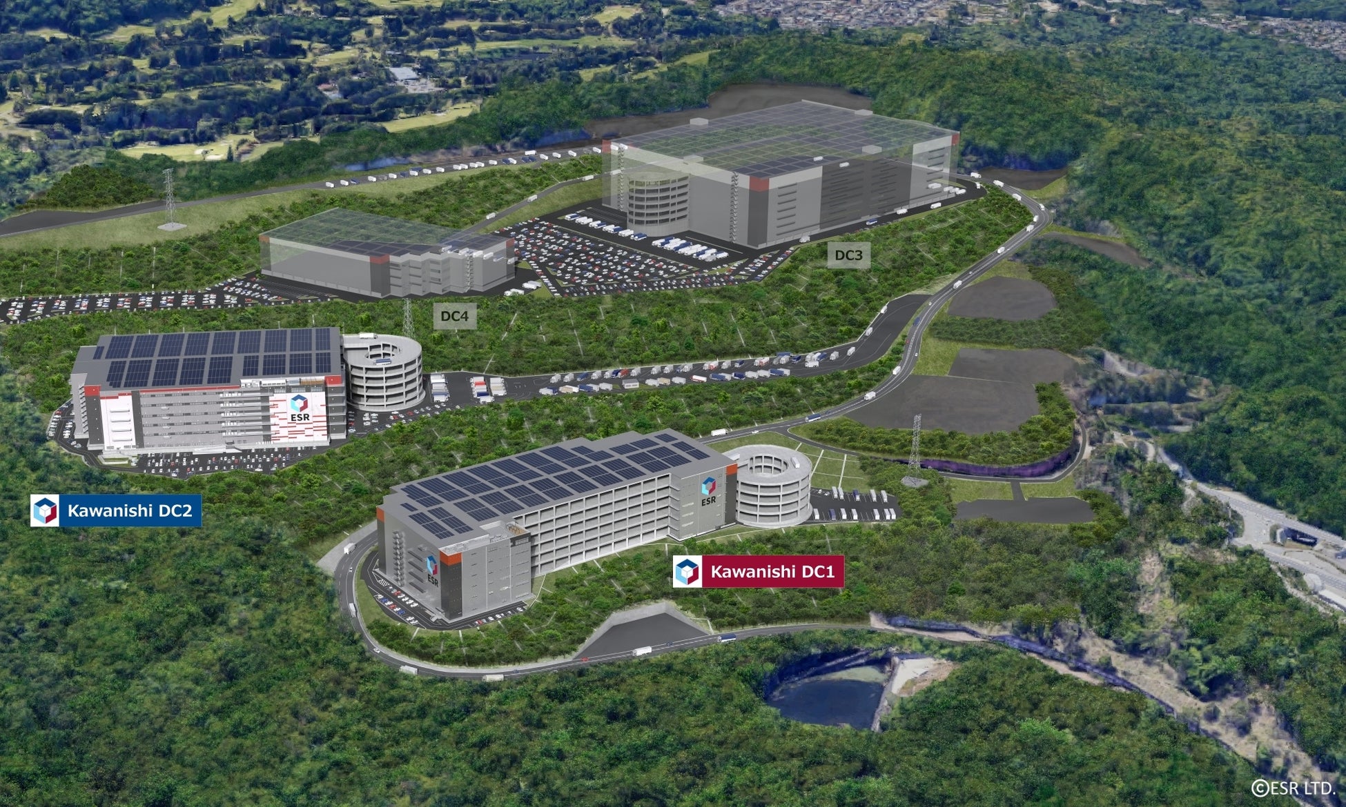「ESR川西ディストリビューションセンター」完成イメージ(※2期のDC3、DC4につきましては参考イメージです)