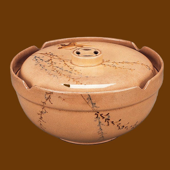 帯山与兵衛《銹絵染付柳に燕文蓋碗》（京都工芸繊維大学美術工芸資料館）