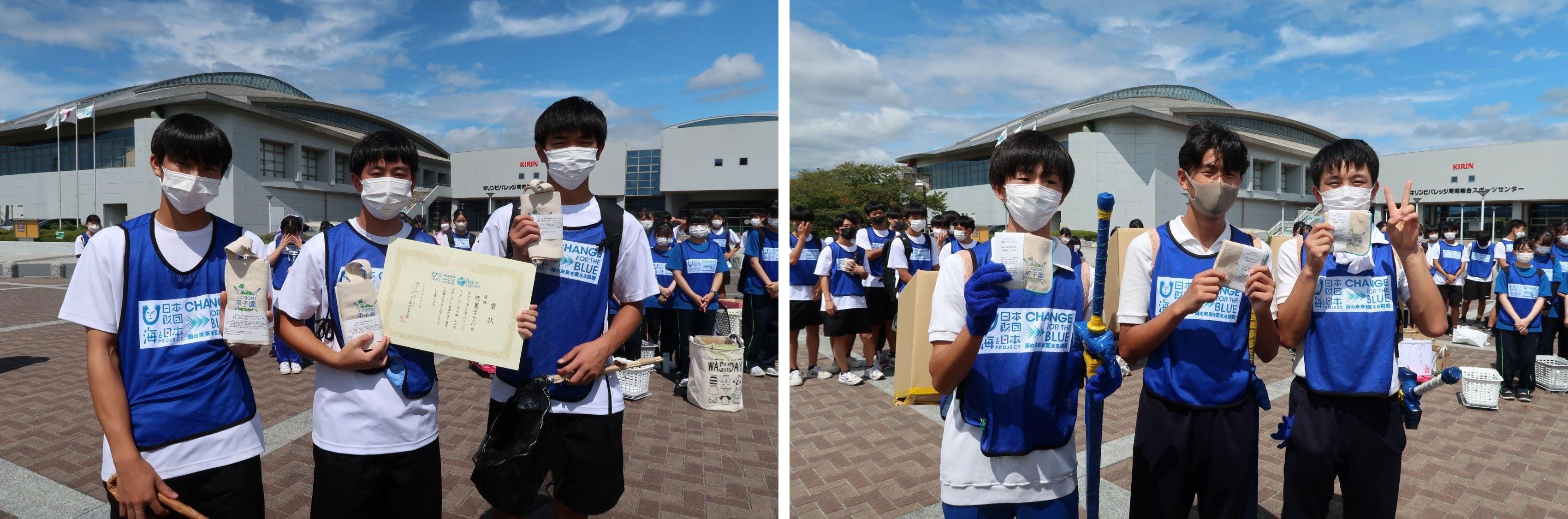 （左）優勝した「徳山商工のルンバ」チーム（右）山口県代表「ライネ・ルーの祠」チーム