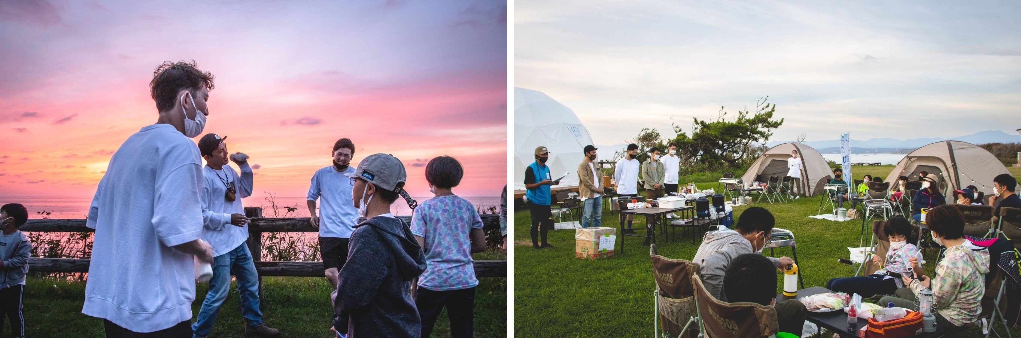 （写真左：新名物、「夕陽シャカシャカ」）（写真右：地域の海を知るミニ講座）