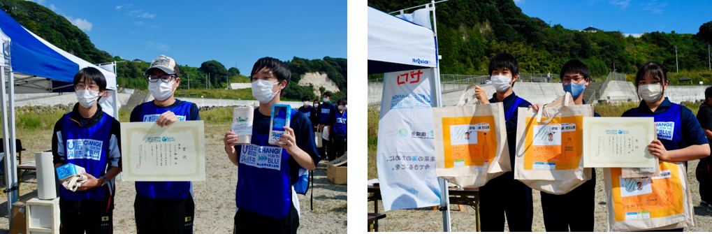 （写真左：優勝「シン・ゴミ拾い隊」、写真右：オリジナルアイテム賞「ハザード退化」）