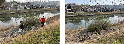 清掃前の日置川・清掃後の日置川