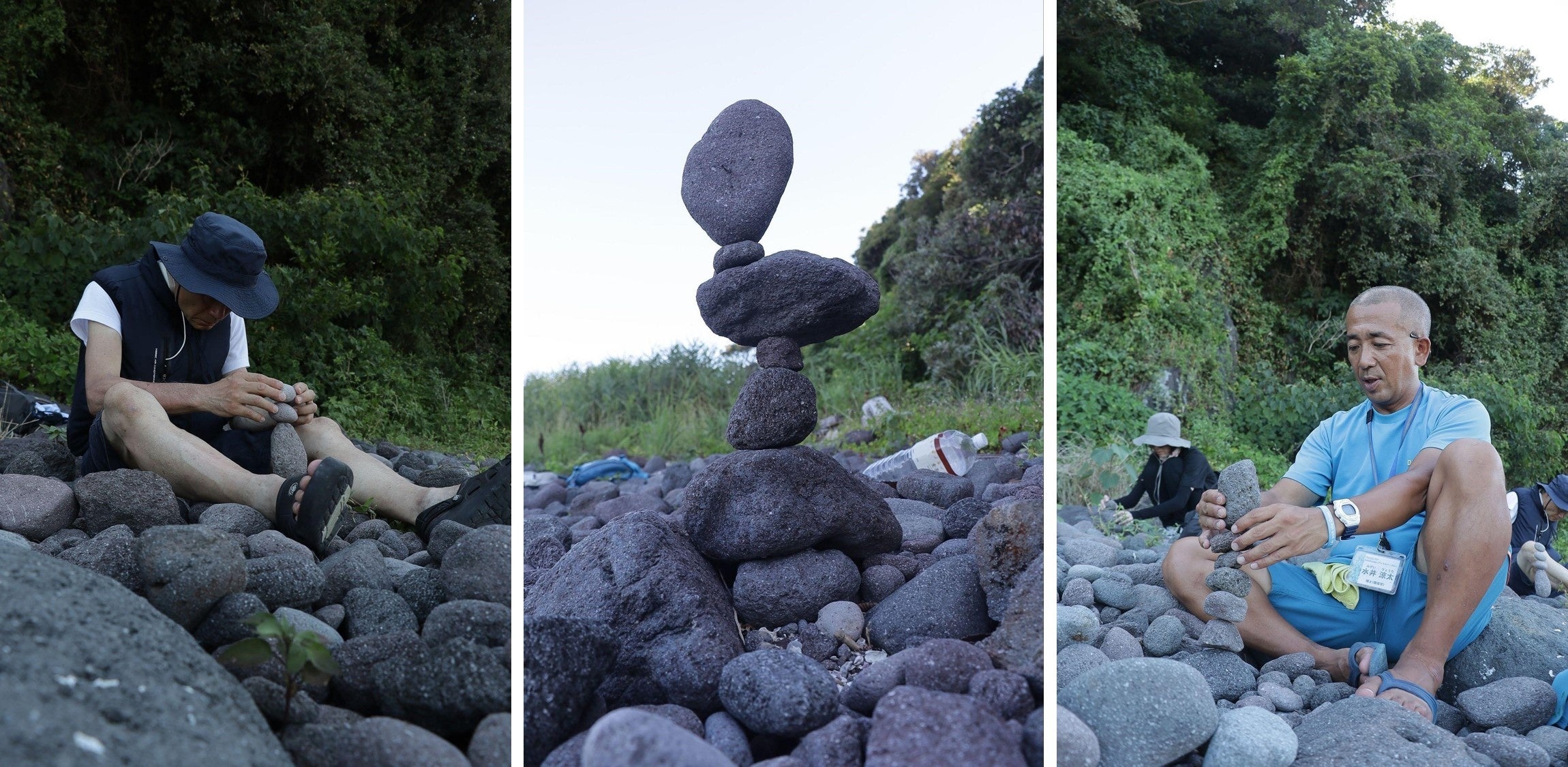 参加者と石積み写真