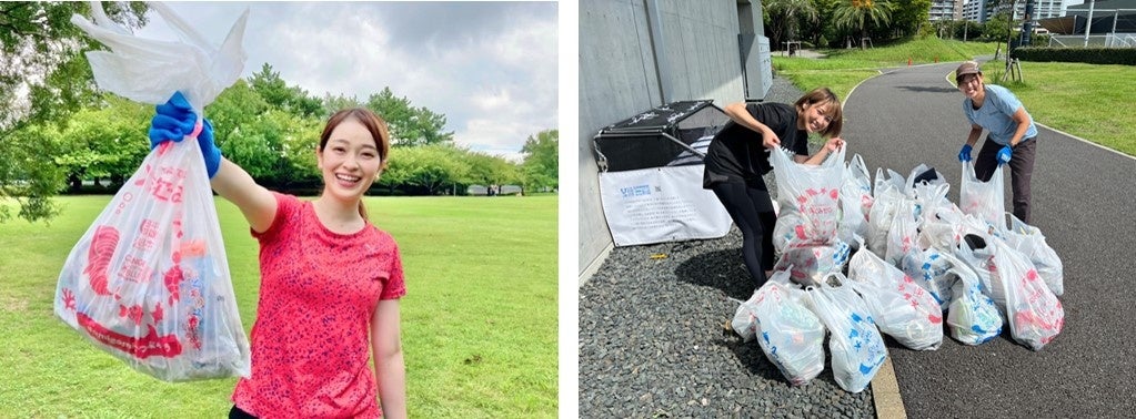 【左写真】浅野夏実さん 【右写真】回収したごみの分別と計量の様子