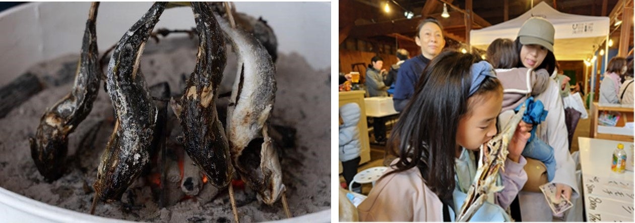 (左)再現される伝統の調理法「たて焼き」(右)子どもにも人気の「たて焼き」